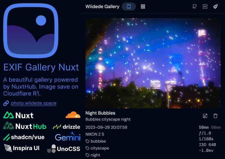 EXIF Gallery Nuxt:全栈相册解决方案,集成AI图像处理与云端图片压缩
